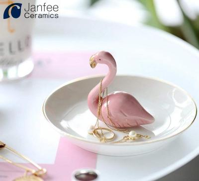 China Jewelry Packaging & 2020 Handmade Custom Flamingos Ring Holder Ceramic Jewelry Display for sale