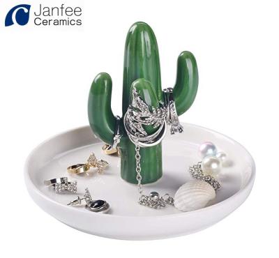 China Jewelry Packaging & Handmade Green Cactus Display Custom Ceramic Jewelry Holder Tray for sale