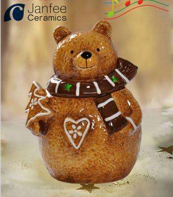 China Wholesale Christmas Bear Viable Decor Gift Ceramic Storage Jar for sale