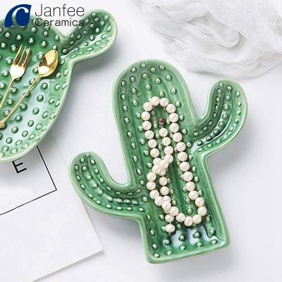 China Jewelry Packaging & Decorative Ceramic Cactus Display Wedding Ring Holder for sale