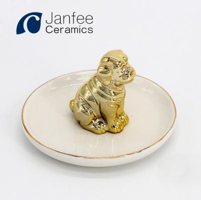 China Jewelry Packaging & Jewelry Tray Ring Holder Trinket Dish Display Wedding Gold Bulldog for sale