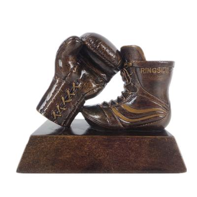 China Europe Sports Winner Award Resin Boxing Trophy Shoes Sculpture for sale