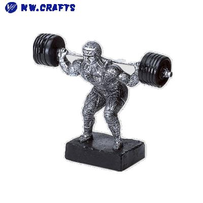 China Antique Silver Statue Europe Man Weightlifting Male Figurine Bodybuilding Trophy for sale