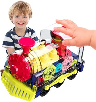 China Toy Hot Sale Electric Train Multiple Slot Style With Music Turning Light Electric Transparent Gear Train Toy For Children for sale