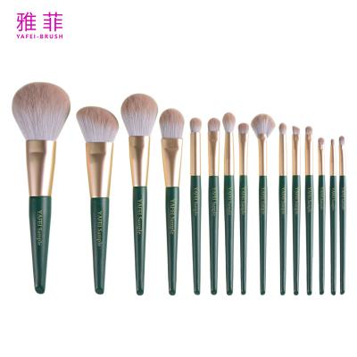 China 280A84915 Gold Ferrule 15 Pcs Makeup Brush Set Wooden Handle Cosmetic Brush Set Private Label for sale