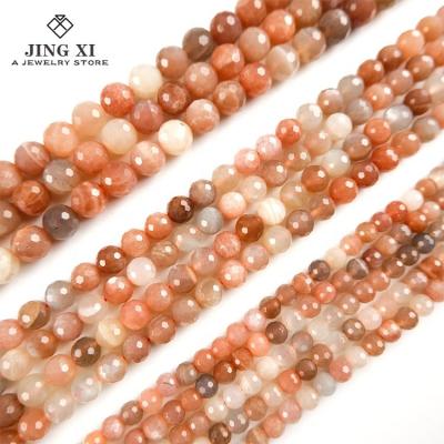 China Jewelry Making Natural Moonstone Gemstone Beads Sunstone Beads Faceted Round Wholesale DIY Beads For Jewelry Making for sale