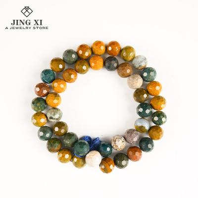 China Jewelry Making Factory Wholesale Natural Navy Jasper 6mm8mm10mm Faceted Round Beads Can Be Used For DIY Hand String Necklace Ocean Jasper for sale