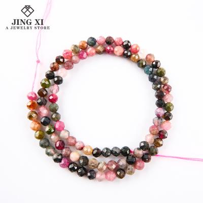 China DIY Jewelry Making Necklace Wholesale Color Tourmaline Natural Multifaceted Gemstone 4mm Bead DIY Jewelry Stone Smooth Loose Bracelet for sale