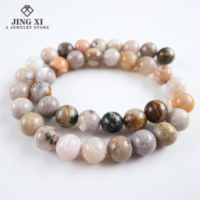 China DIY Jewelry Making Stone Bamboo Leaf Agate Loose Bead Round Stone Natural Color Wholesale For Jewelry Making 6mm 8mm 10mm DIY OEM Picture Size for sale