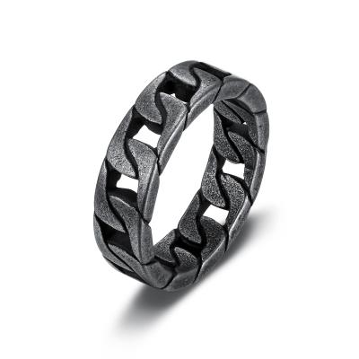 China Vintage Custom Design Stainless Steel Biker Jewelry Rock Roll Vintage Black Cuban Link Stainless Steel Thin Ring for sale