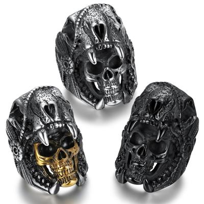 China Fashion Punk Jewelry Custom Design Cool Mens Boys Biker Rings 316 Stainless Steel Skull Ring Men for sale