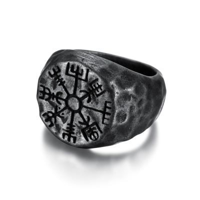 China Fashionable Black CLASSIC Viking Compass Signet Rings Vintage Viking Jewelry 316 Stainless Steel For Women Men for sale