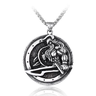 China Cute Custom Mens Jewelry Stainless Steel Ancient Silver Runic Amulet Viking Solider Pendants Necklace For Boy Men for sale