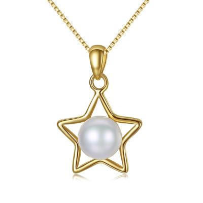 China Custom Pear Necklaces Jewelry 925 Sterling Silver Gold Plated Star Shape Pearl Necklaces Floating Freshwater Pearl Necklaces For Women Ladies for sale