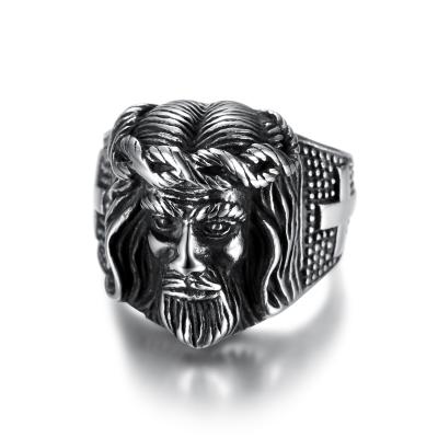 China Cool Design Stainless Steel Vintage Christian Religious Mens Jewelry 316 Jesus Cross Punk Ring for sale