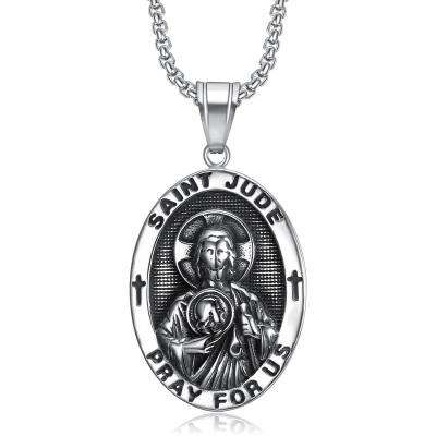 China OEM ODM Custom 316 Stainless Steel Punk Saint Jude Cross Pray For Us Necklace Pendant for sale