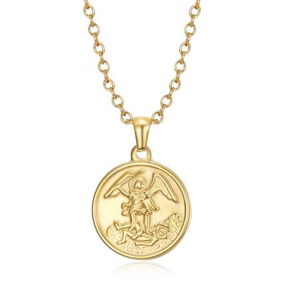 China Cute Women Fashion Stainless Steel Gold Round Disc Jewelry St Michael Archangel Necklaces Accessories For Women Girls for sale