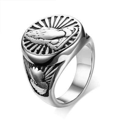 China Religious Custom Design Silver Blessed Virgin Mary Hand Ring Fashion Silver Anti Lucky Prayer Anti Rings For Women Men for sale