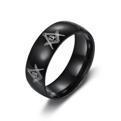 China Wholesale Cheap CLASSIC 8mm Width Black Band Rings Stainless Steel Rings Freemason Masonic Jewelry For Men for sale