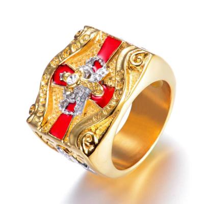 China Classic Gold Red Masonic Knights Stainless Steel Jewelry OEM ODM Cross Rings for sale