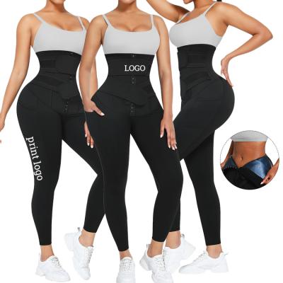 China Wholesale Custom Logo Antibacterial 2 In 1 Waist Trainer And Yoga Pants Women Fitness Neoprene Sauna Sweat Waist Trainer Leggings for sale