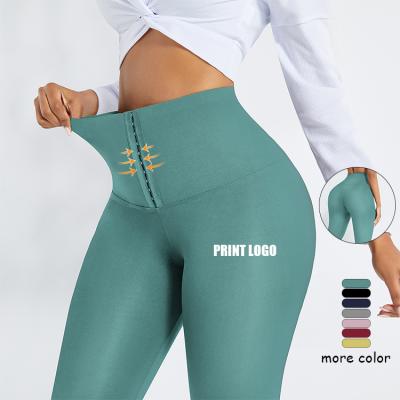 China Custom Logo Antibacterial Yoga Pants High Elasticity High Waist Fits Trainer Hooks Women Tummy Trimmer Waist Control Leggings Wholesale for sale