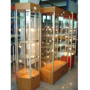 China High quality multifunctional aluminum wood and glass showcase with LED in various styles for sale