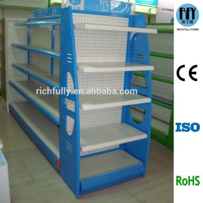 China End shelf (single side) + double side + end shelf (single side) China factory direct sale pharmacy shelves / pharmacy rack for sale