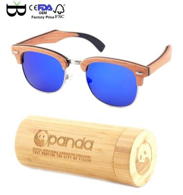 China Classic Dark Blue Mirror Style Metal Wooden Bamboo Sunglasses Children Retro Fashion Sun Glasses For Kids for sale