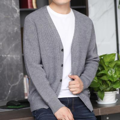 China Custom Plus Size Long Sleeve Solid Color Anti-Shrink V-Neck Cardigan Sweater For Men for sale