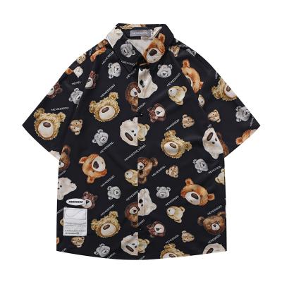 China Anti-pilling Bear Printing Flavor Print Muffin Neck Short Sleeve Shirt For Men And Women Spring 2021 Mix T-shirt for sale