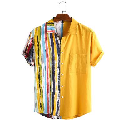 China 2021 Anti-pilling patchwork holiday striped cotton or polyester zigzag edge men's shirt for sale