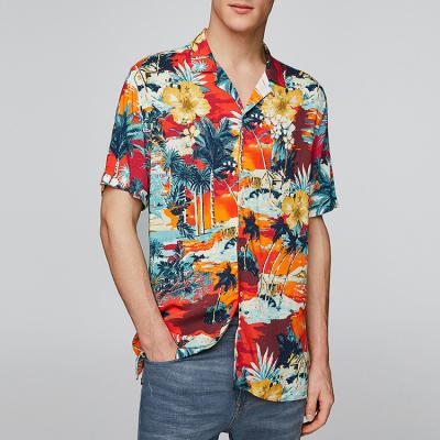 China Anti-pilling Fashion Beach Men Geometric Floral Print Hawaiian Shirts Summer Design Camisas De Hombres African for sale