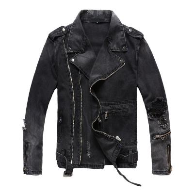 China 2021 new fashion breathable high street motorcycle jeans jackets distressed men's denim men's jackets ripped coats for sale