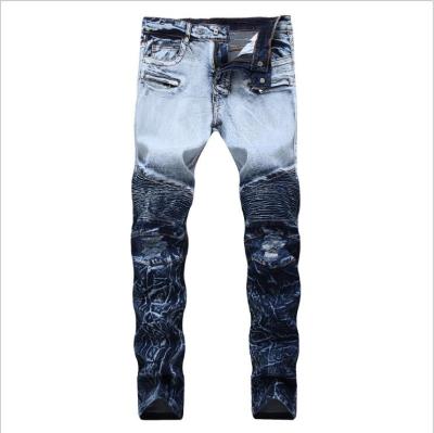 China 2021 Latest Design Viable Mens Washed Jeans Pants Distressed Hole Color Block Mens Denim Pants for sale