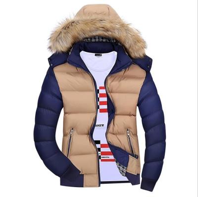 China Winter Hot Sale Patchwork Anti-Shrink Thicken Fur Collar Men Down Coat With Hood for sale