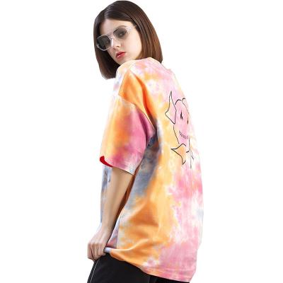 China 2021 New High Street Fashion O-Neck Dye Tie Dye Anti-Wrinkle Cotton News Custom Made Summer Women's 100% Short Sleeve T-Shirts for sale