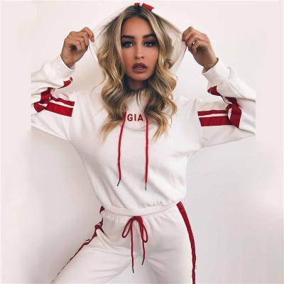 China Breathable Logo Cotton Sweatsuits Long Sleeve Custom Jogger Set Sports Tracksuit Womens Crop Top Workout Hoodies for sale