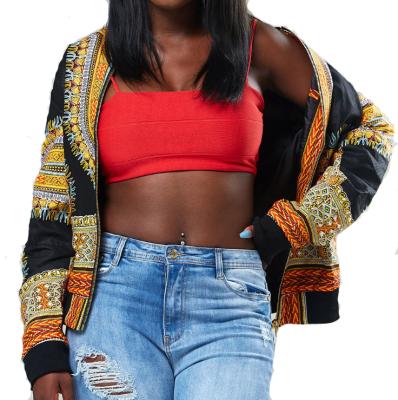 China Viable Wholesale Autumn Women's Clothing African Dashiki Print Stand Collar Ethnic Bomber Jackets for sale