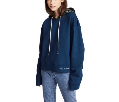 China Viable Blue Contrast Color Spring Winter Metallic Stripe Long Sleeve Hooded Loose Sweatshirts for sale