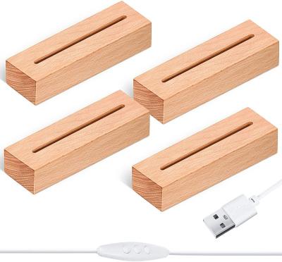 China USB Switch Night Light Wood Led Low Light For LED Display Acrylic/Rectangular Low Light Wood Base For Crystal Night Light Glass Resin Acrylic Art for sale