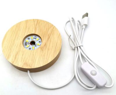 China Lighting Functions Round USB Wooden Light Switch Base Lamp Modern /3D Night Light Led Display Light Base For Kid's Room Decoration for sale