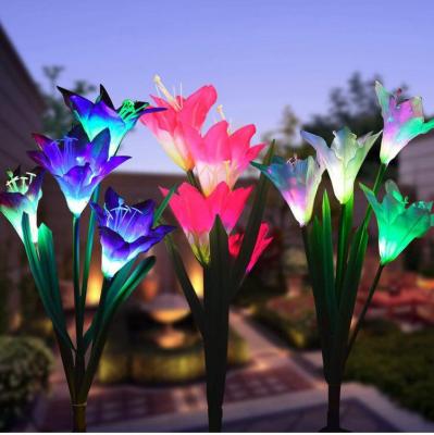 China Garden Lily Flower Solar Lily Flower Solar Waterproof Outdoor Multicolor Changing Led Stake Light For Garden Lawn Decoration for sale