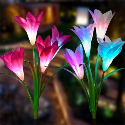 China Outdoor solar simulation ROAD lamp solar lamp Lily Flower Waterproof Solar lamp for garden or road decoration for sale