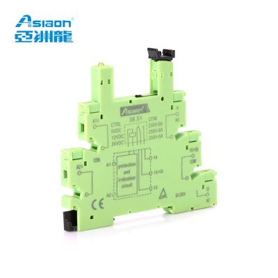 China Slim Relay Control Socket Asiaon 38.51 Din-rail Relay Control Socket 6-24V 48-60V110V 230V AC/DC Relay Socket for sale