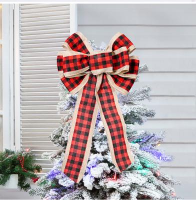 China Fabric factory direct Christmas tree decoration lattice three-color ribbon bow Christmas bow for sale