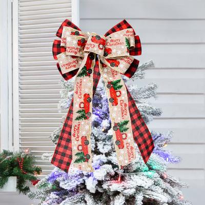 China Fabric Christmas Tree Topper Home Decor Christmas Tree Decoration Lattice Ribbon Bow Top Bow for sale