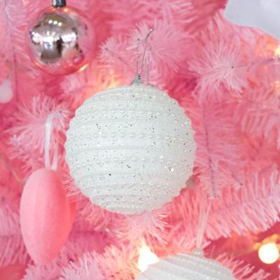 China Foam Christmas Family Party Christmas Tree Pendant 10CM White Christmas Border Ball Stain Wholesale Moss Ball Decoration for sale