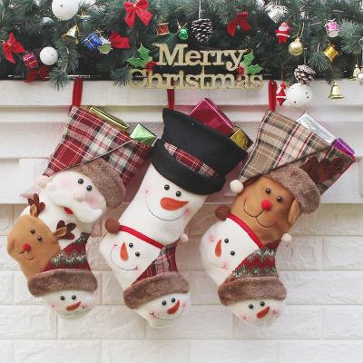 China Santa Claus New Christmas Decorations Interior Large Candy Bag Hanging Sack White Christmas Stocking for sale