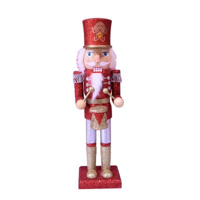 China Christamas Tree Decoration 36cm Nutcracker Gold Style Christmas Decoration Pink Nutcracker Gift and Collectible Wooden Nutcracker for sale